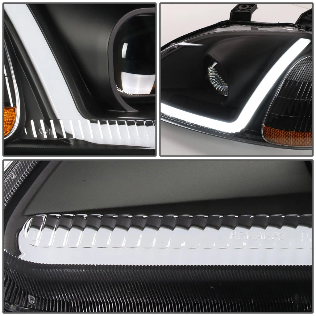 LED DRL Black/Amber Corner Projector Headlight Lamps for Honda Civic (1996–1998)
