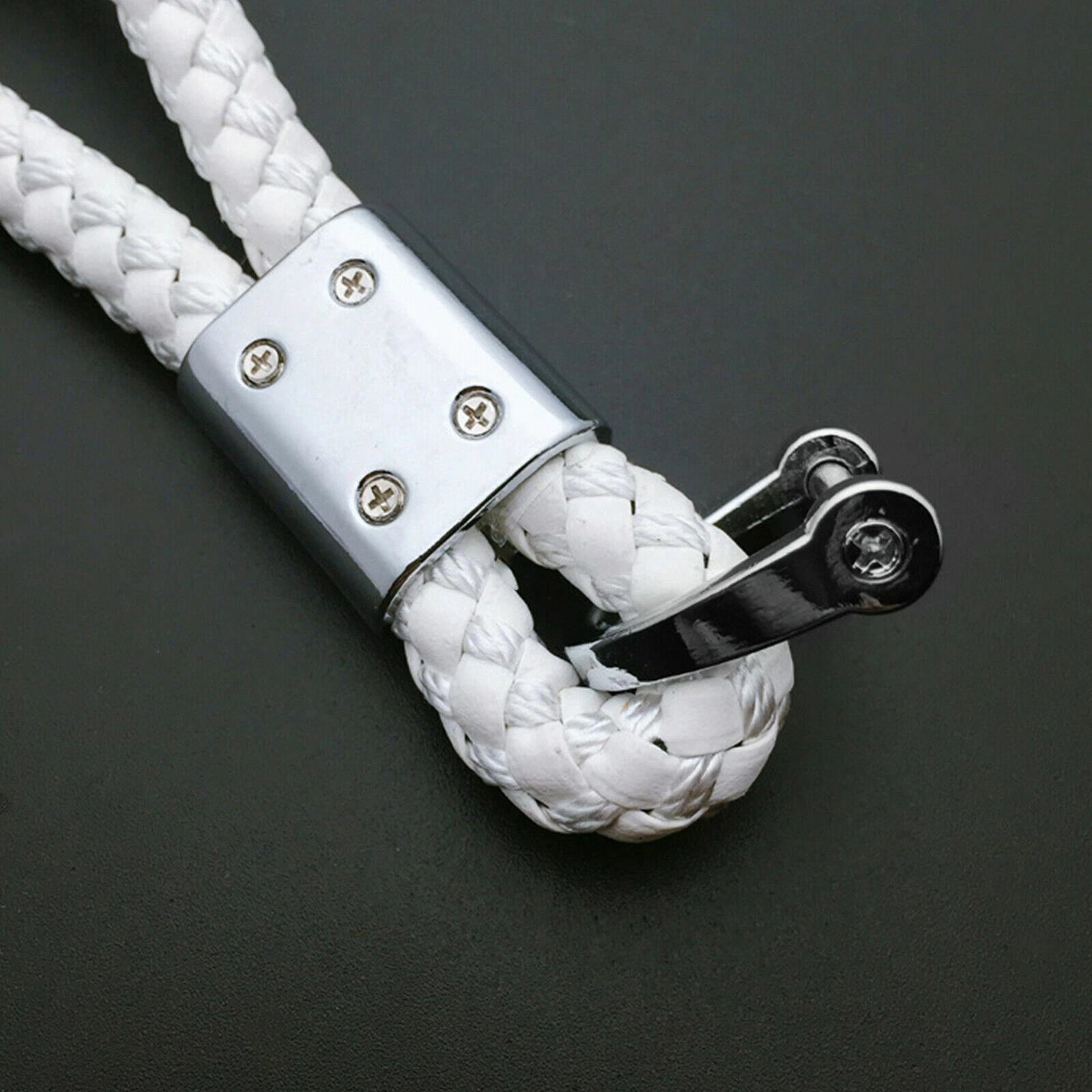 Genuine Leather Braided Keychain Strap for Universal Smart Key Ring (-)