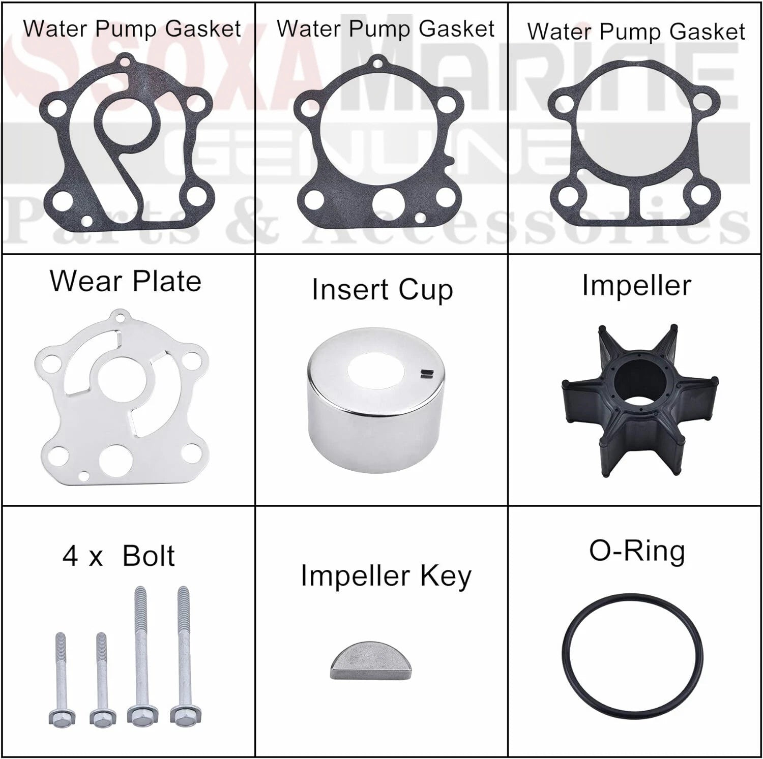 Water Pump Service Kit for Yamaha 2-Str 60 70 75 85 90 HP (18-3370, 692-W0078)