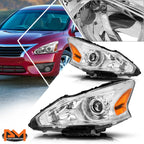 Projector Headlight Set for Nissan Altima Sedan (2013–2015) Amber Corner Chrome