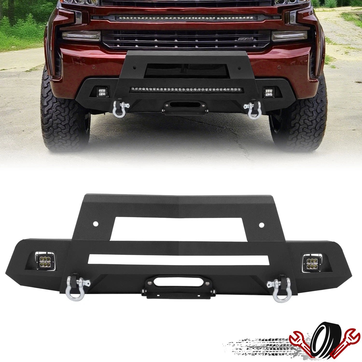 Front Bumper with Winch Plate and LED Lights for Chevy Silverado 1500 (2019–2022)
