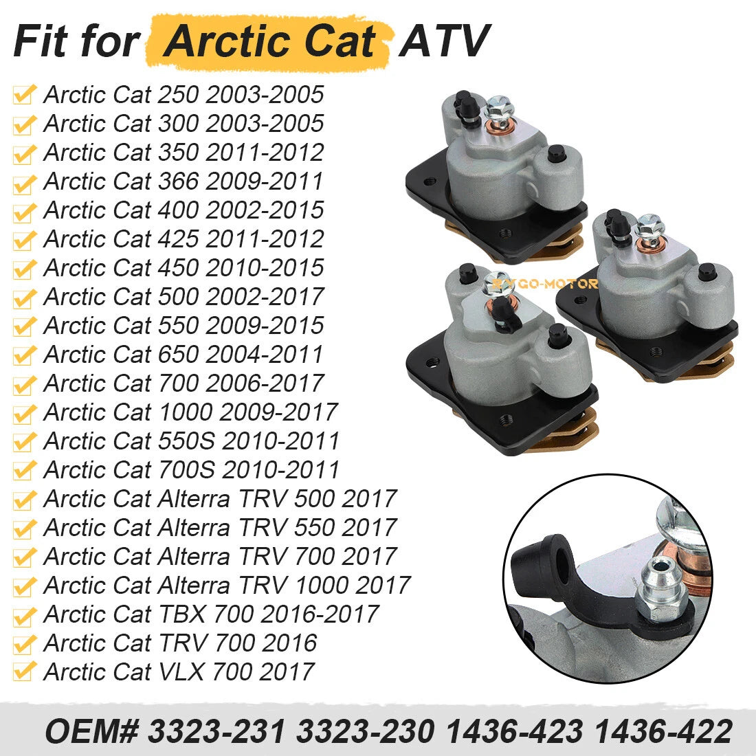 Front & Rear Brake Calipers for Arctic Cat 250 300 400 450 500 550 700 1000 (S)