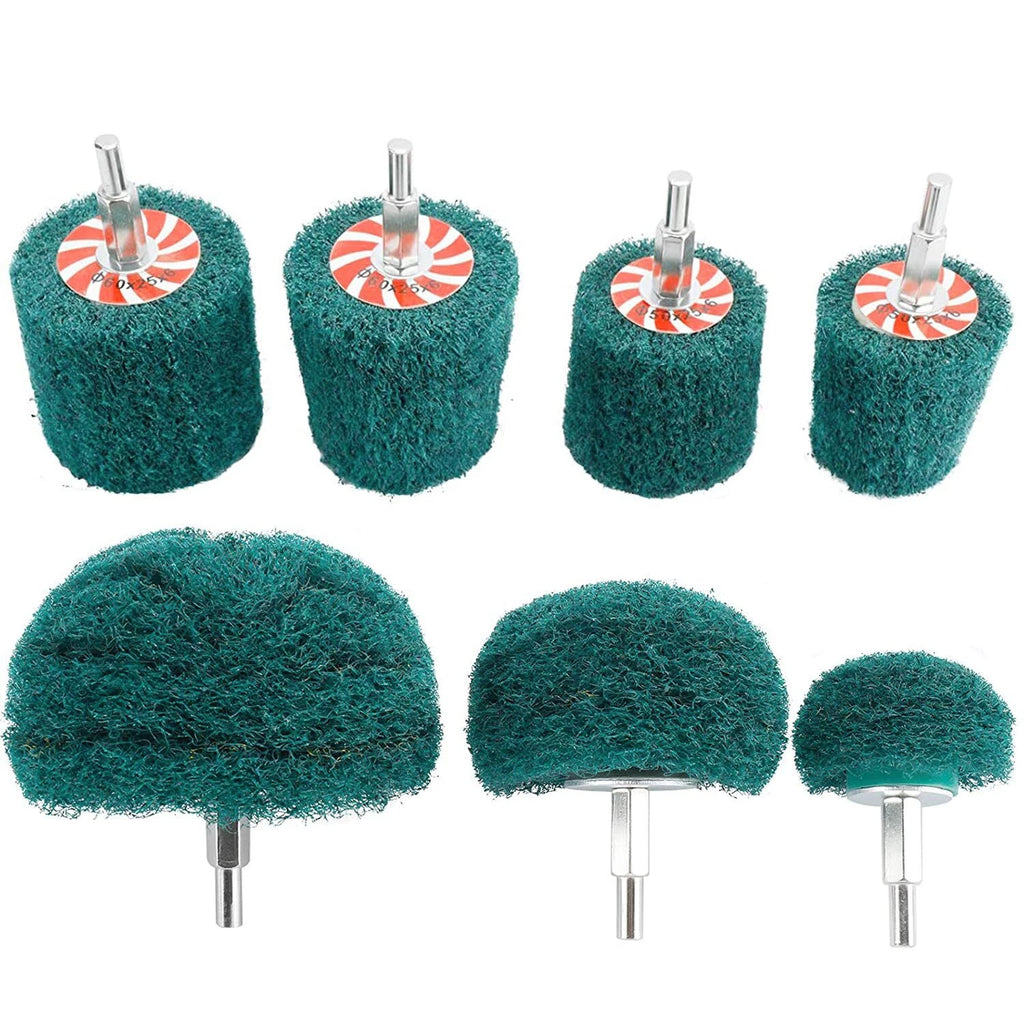 Set of 7 Non-Woven Abrasive Buffing Wheels 180 Grit 1/4" Shank