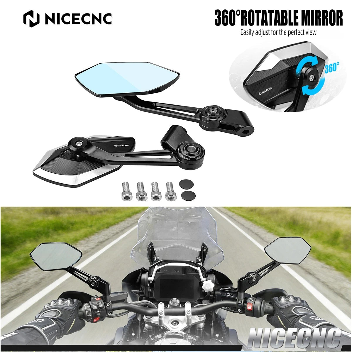 Set of 2 Rearview Mirrors for BMW F650/800/850 GS (2008–2018), R1250R (2019–2024)