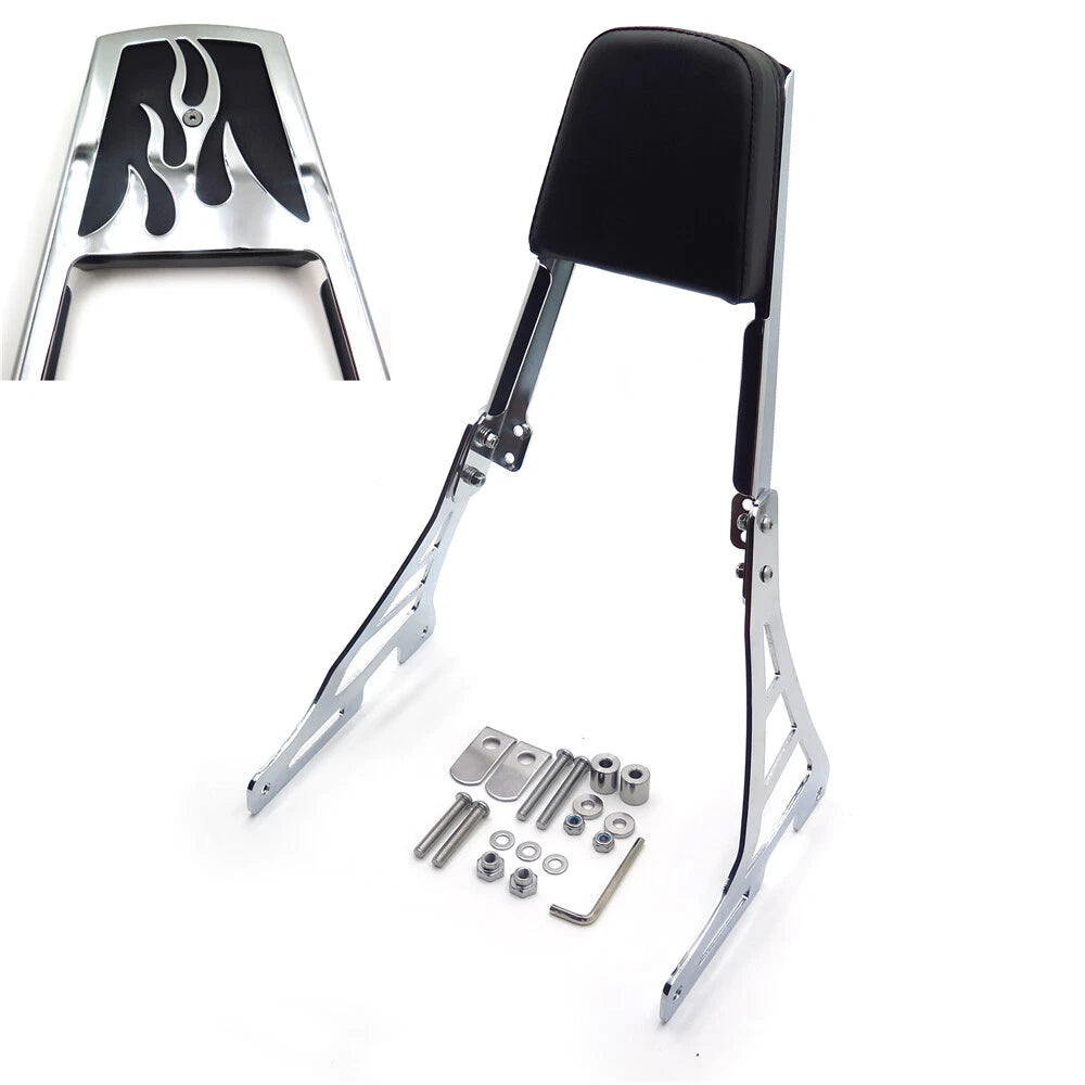 Chrome Flame Backrest Sissy Bar with Leather Pad for Harley Sportster (883-1200)