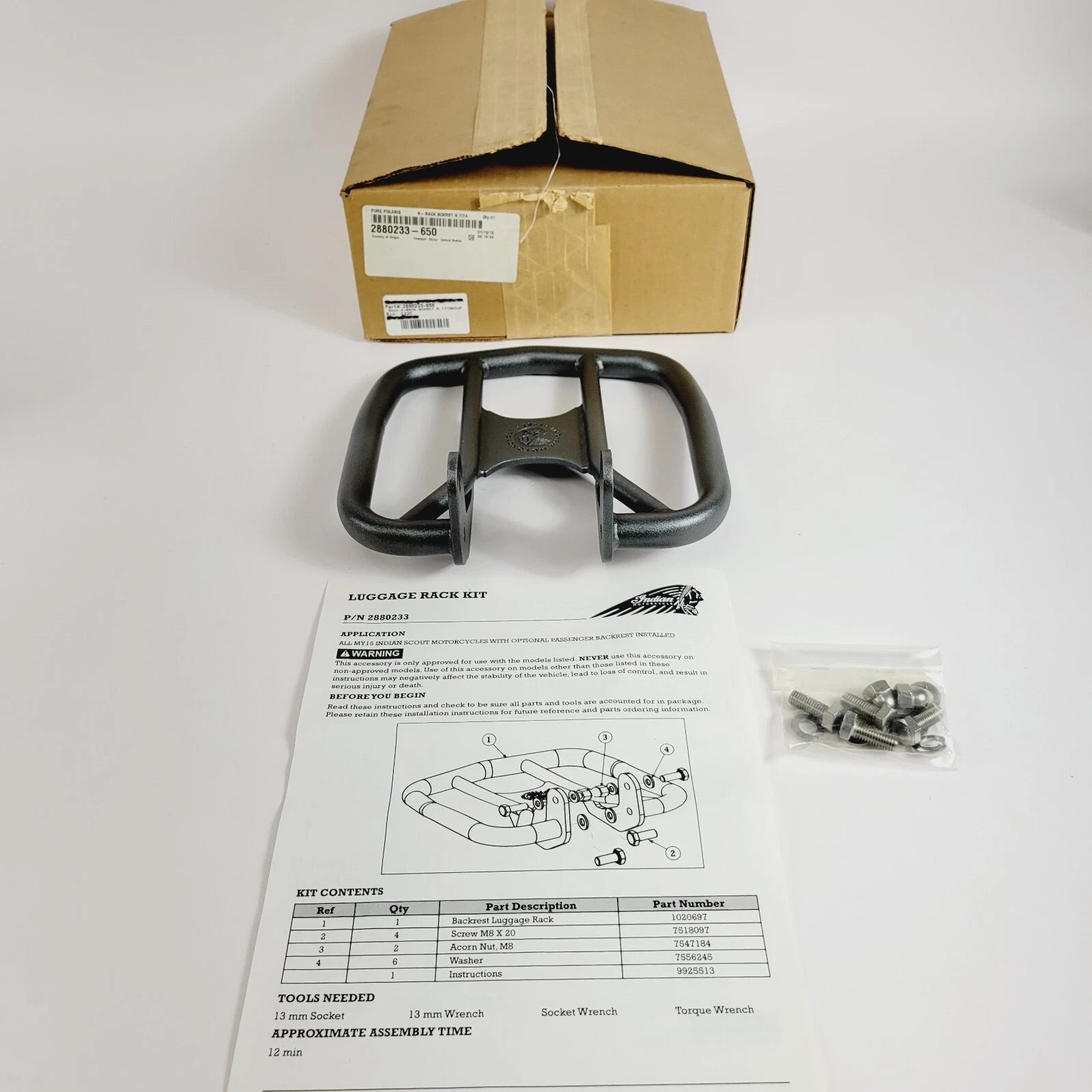 Backrest Luggage Rack Kit for Indian Scout (OEM Part 2880233-650)