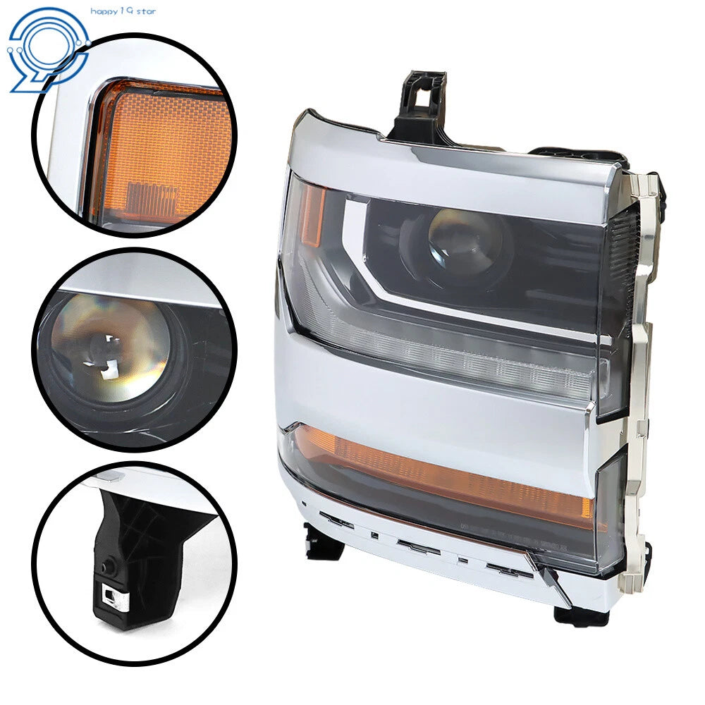 Right Headlight for Chevy Silverado 1500 (2016-2018) HID/Xenon LED Chrome