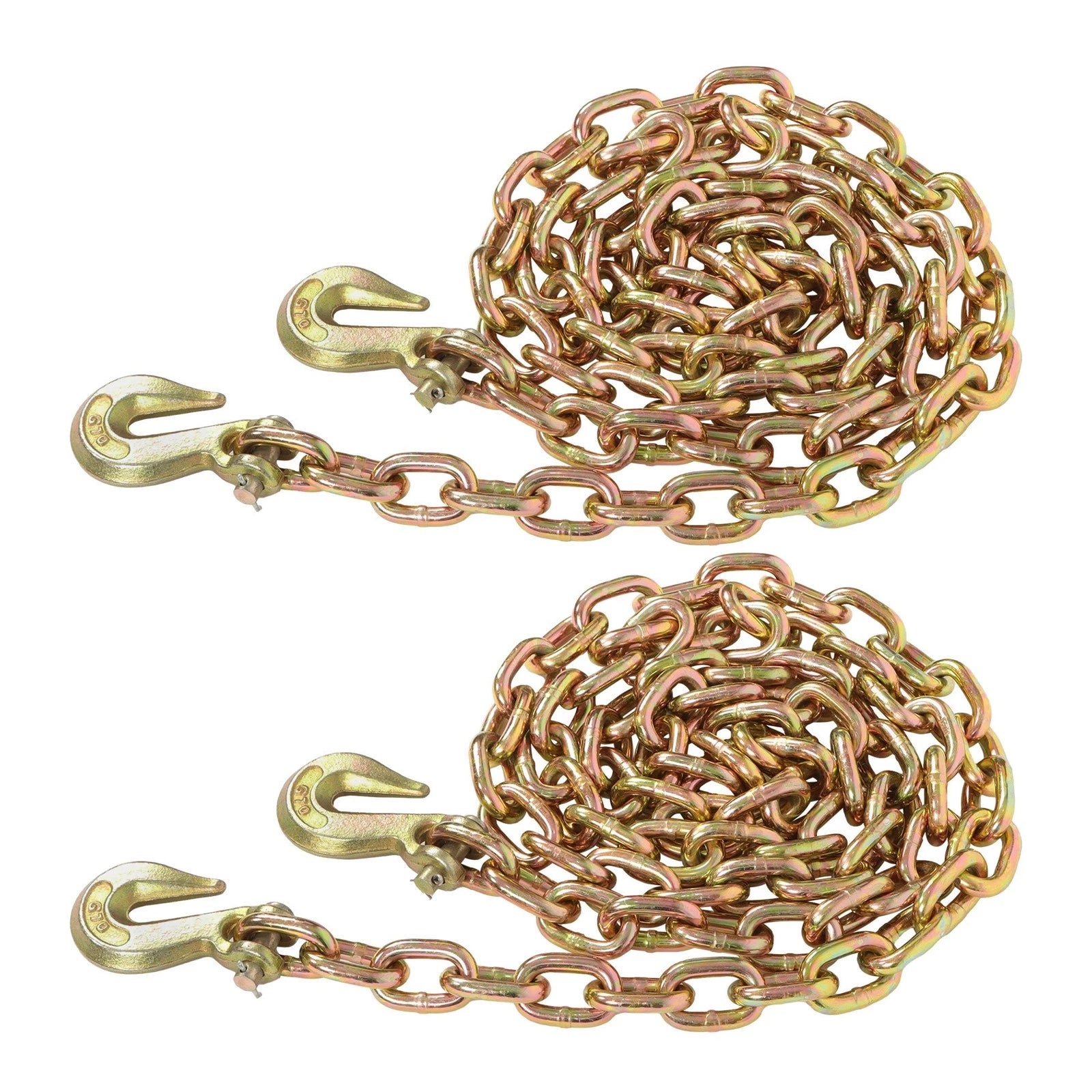 Set of 2 Grade 70 Binder Transport Chains with Grab Hooks 10' 7100lbs