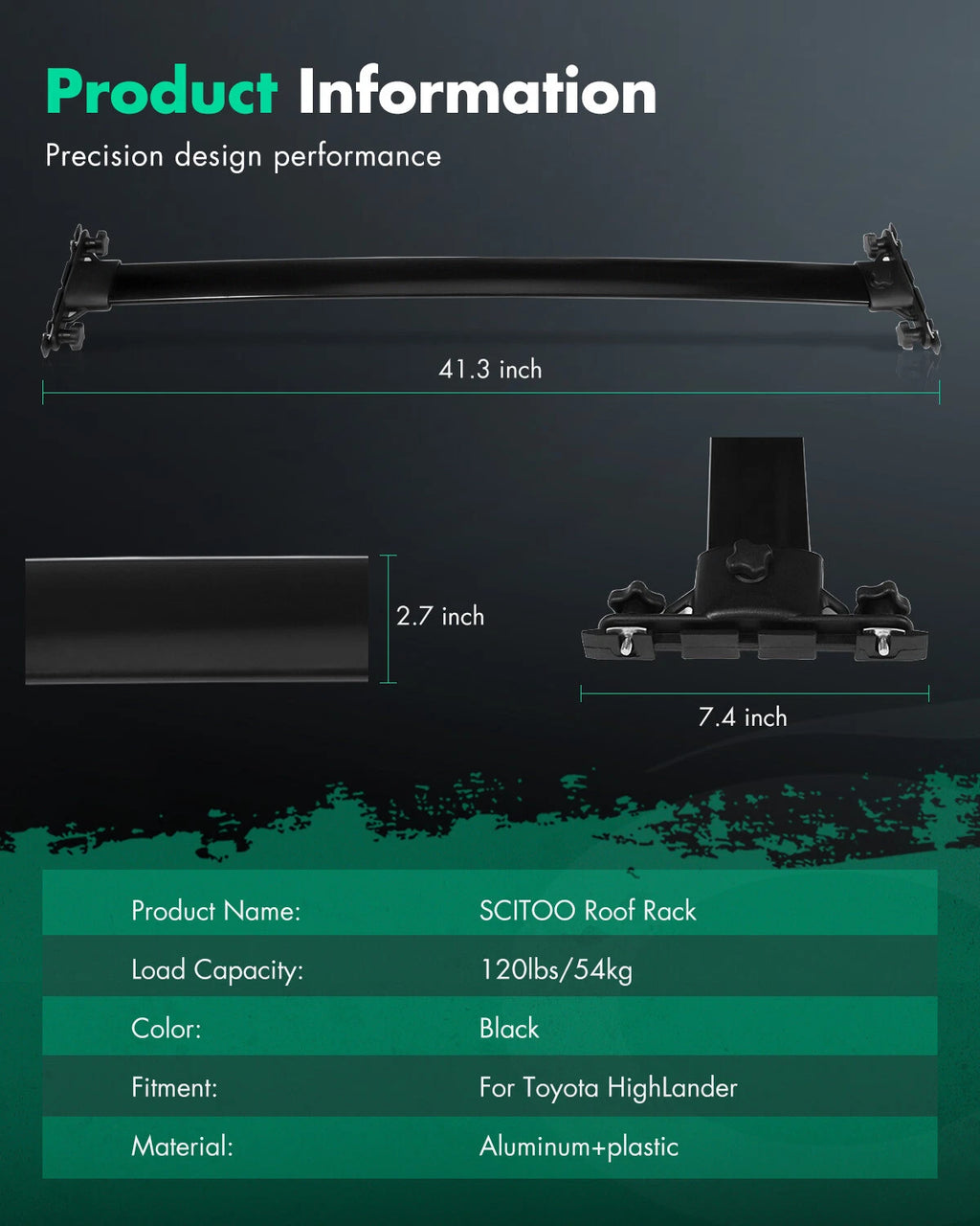 Pair Roof Rack Cross Bars for Toyota Highlander (2008–2013)