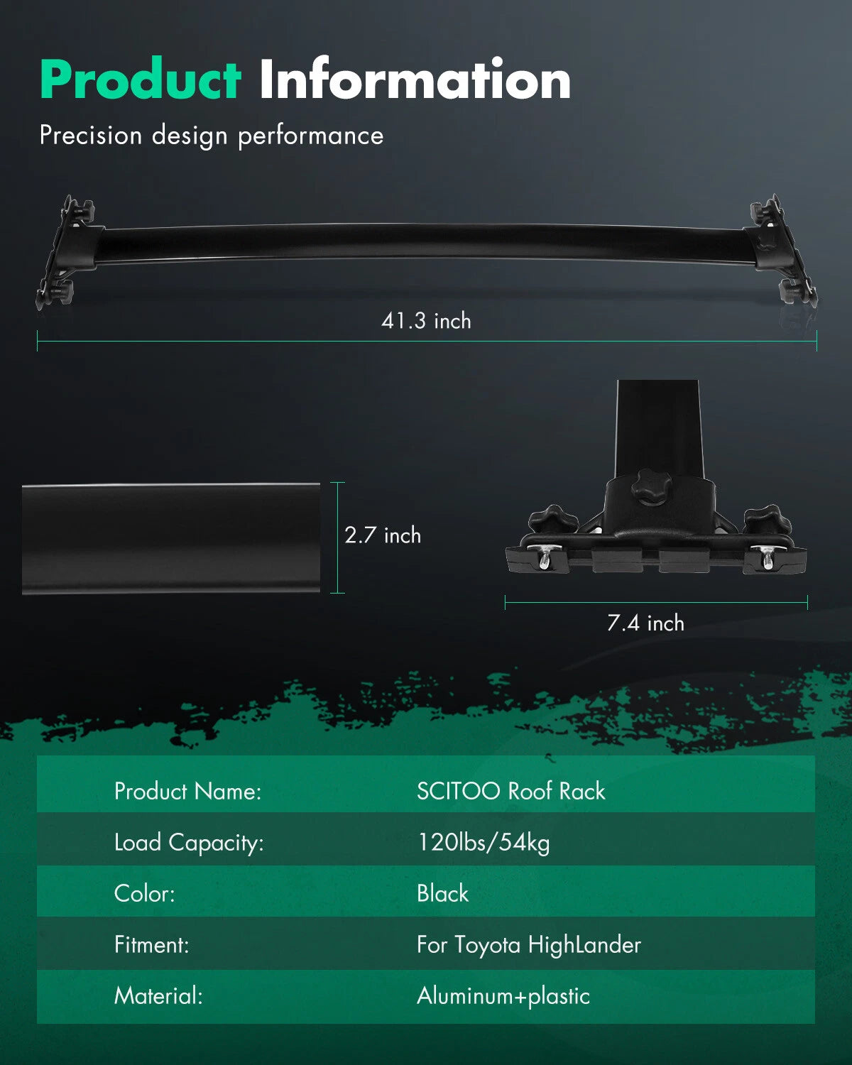 Pair Roof Rack Cross Bars for Toyota Highlander (2008–2013)