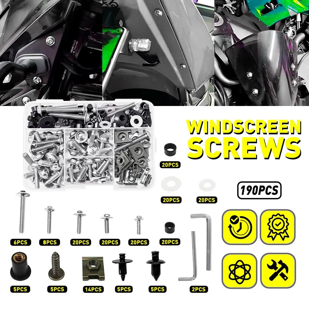 190x Silver Aluminum Fairing Bolt Kit for Honda CB1000R CBR600RR (2008–2023)