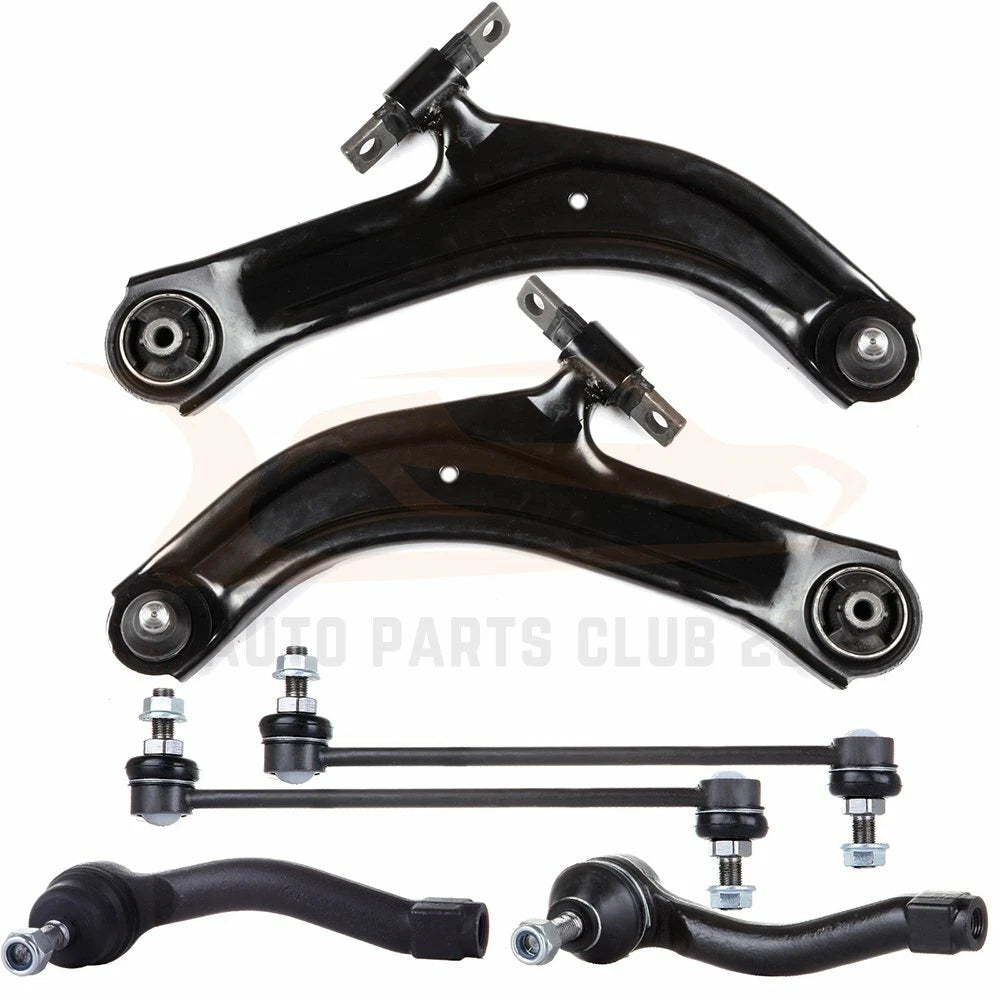 Set of 6 Front Control Arms Tie Rods Sway Bar Links for Nissan Sentra (2007–2012)