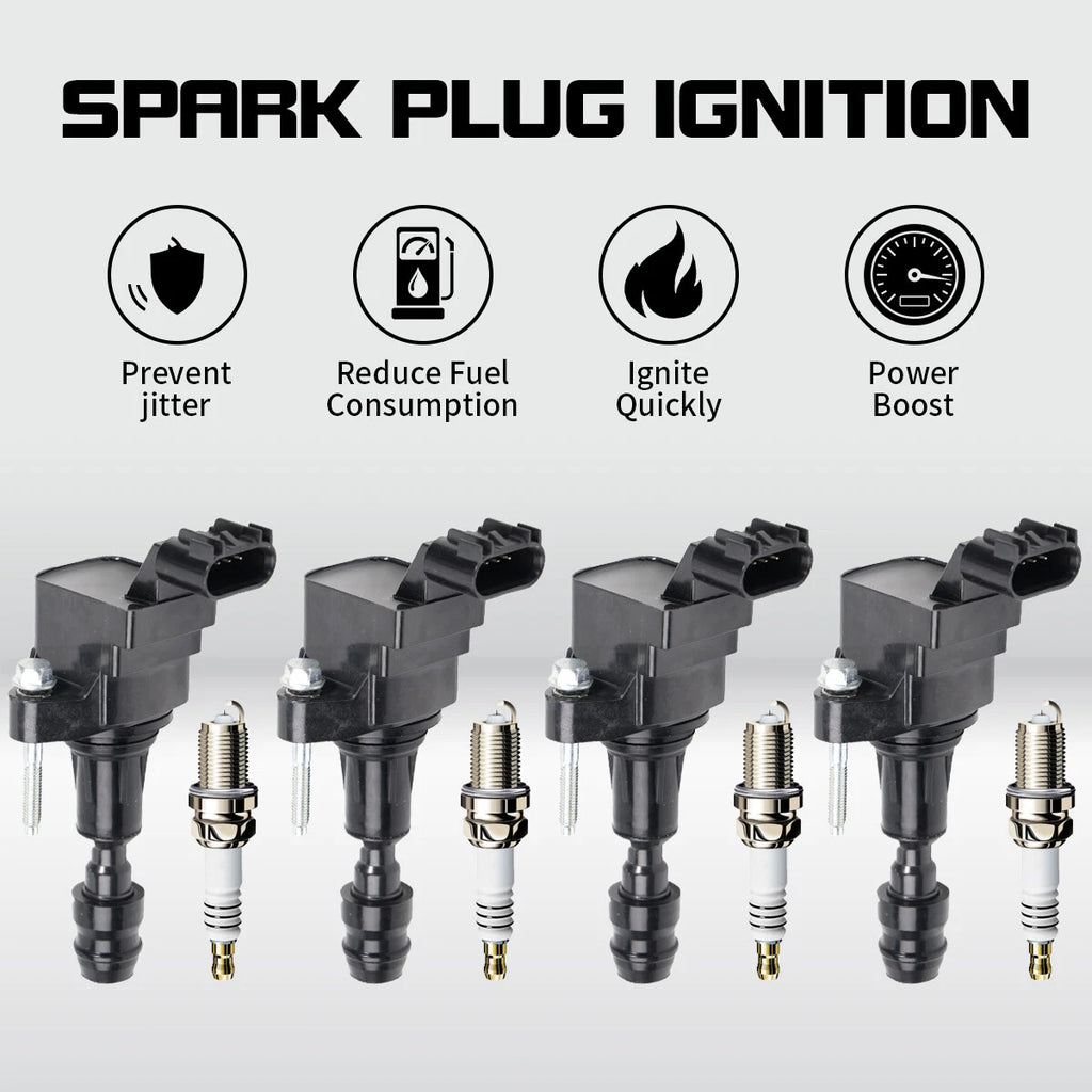 Set of 4 Ignition Coils & 4 Iridium Spark Plugs for Chevrolet Malibu (2007–2014)