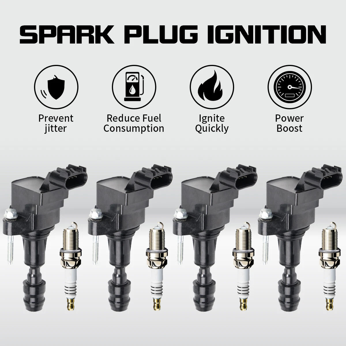 Set of 4 Ignition Coils & 4 Iridium Spark Plugs for Chevrolet Malibu (2007–2014)