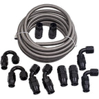 8 AN8 Black Nylon Braided PTFE Fuel Hose Line for Universal Applications (20ft)