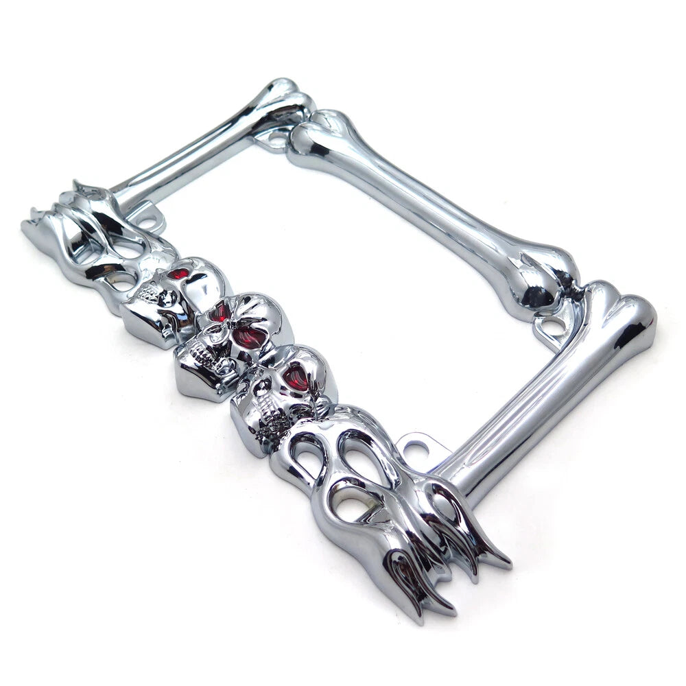 Chrome Skull License Plate Frame for Harley Motorcycle (Fits )