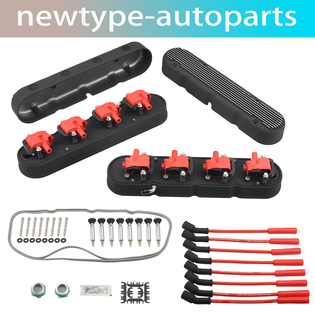 2Pcs Valve Cover for Chevy LS (Finned, Aluminum, Black)