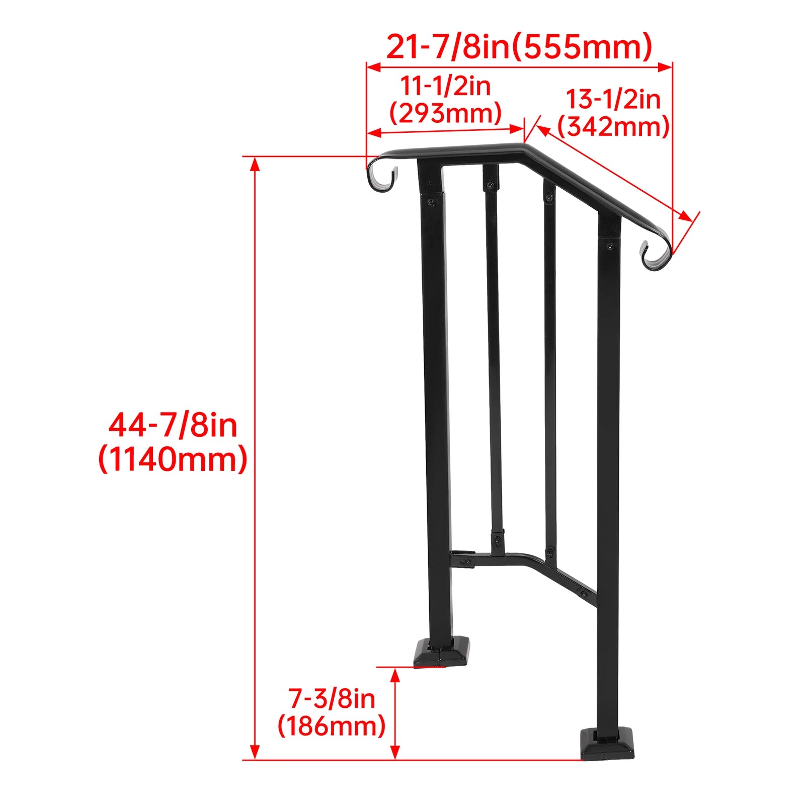 Steel Handrail Picket for Outdoor Steps (1 or 2 Step) - Black