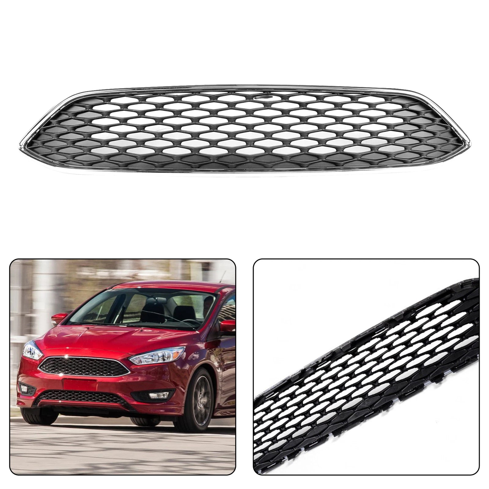 Front Upper Bumper Grille with Chrome Trim for Ford Focus (2015–2018)