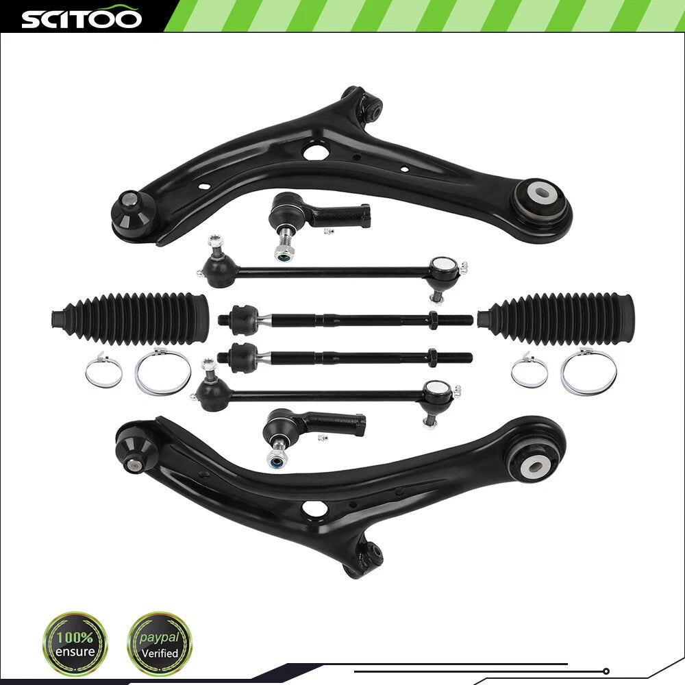 10Pcs Front Control Arm w/ Ball Joints Tie Rod End Sway Bar for Ford Fiesta (2011–2018)