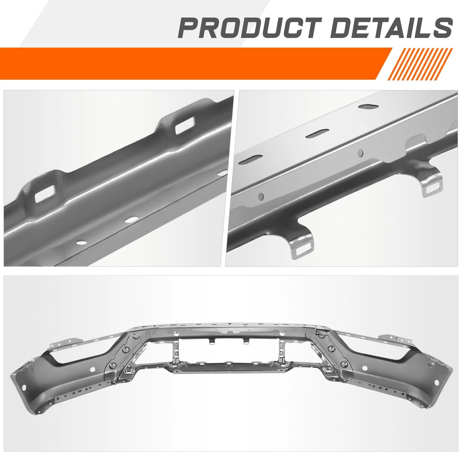 Steel Front Bumper Face Bar for Ford F-150 (2021–2023) w/ Parking Sensor Holes Chrome