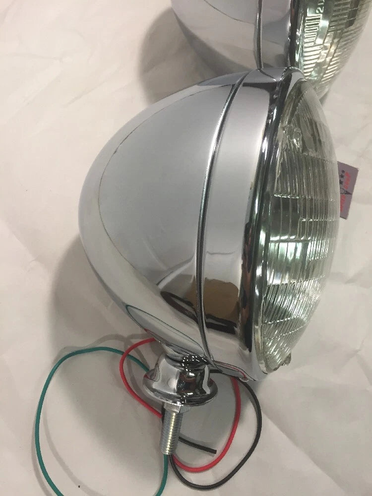 Head Light Buckets with Sealed Beam Bulb for Hot Rods (Chrome) (7 Inch)