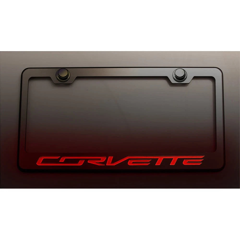 Polished License Plate Frame with Blue LED for 2014–2017 Chevy Corvette