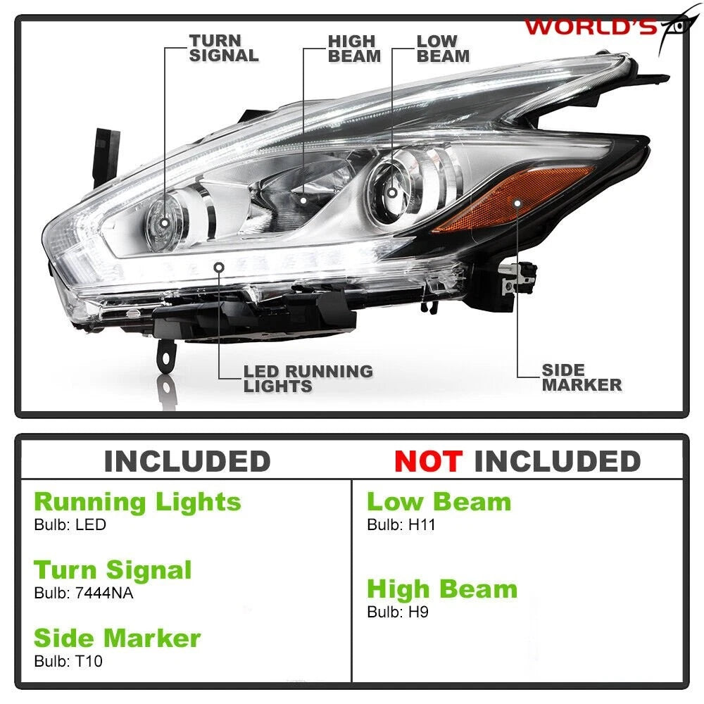 Set of 2 Halogen Headlights with LED DRL for Nissan Murano (2015–2018)