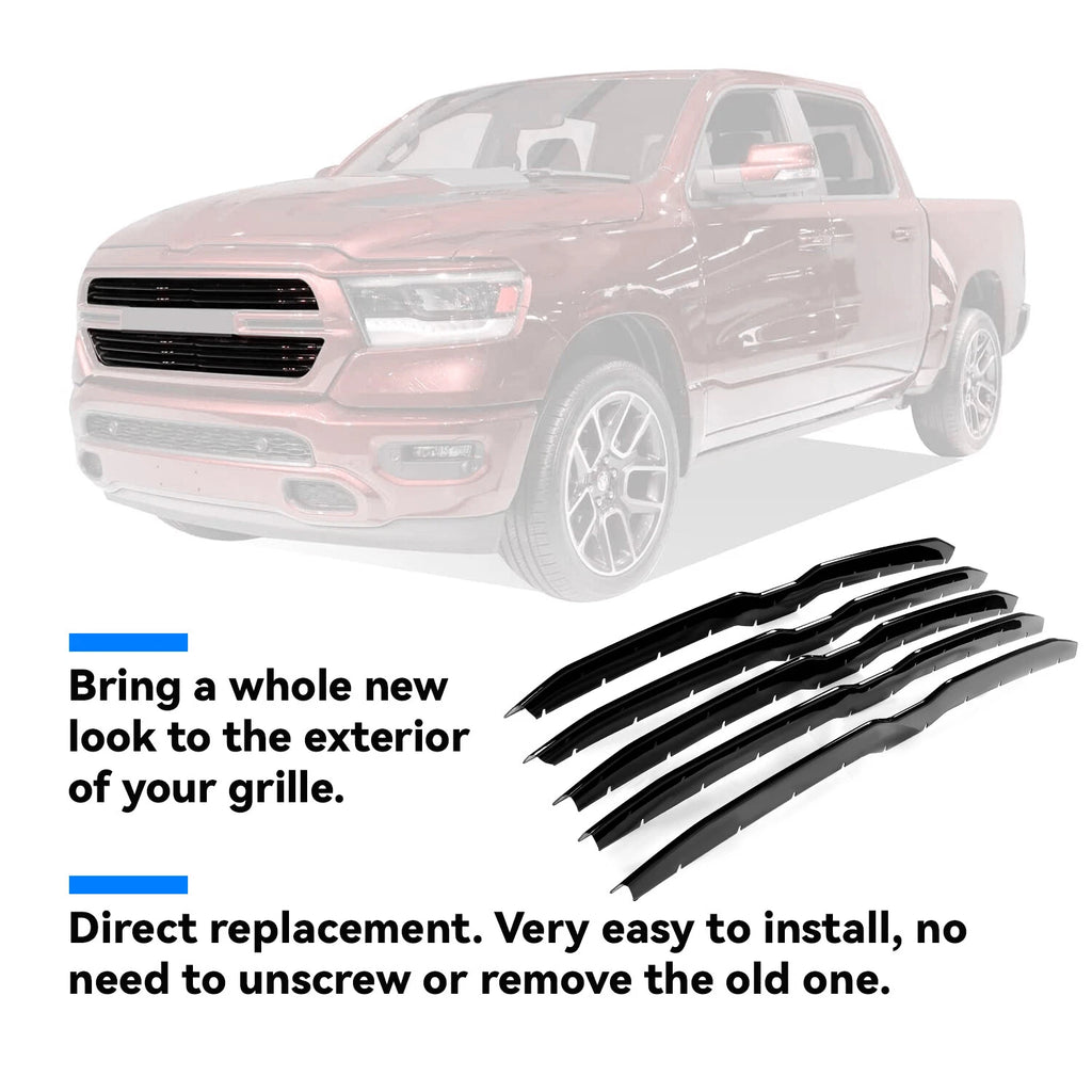Gloss Black Grille Cover Insert for Dodge Ram 1500 (2019–2023)