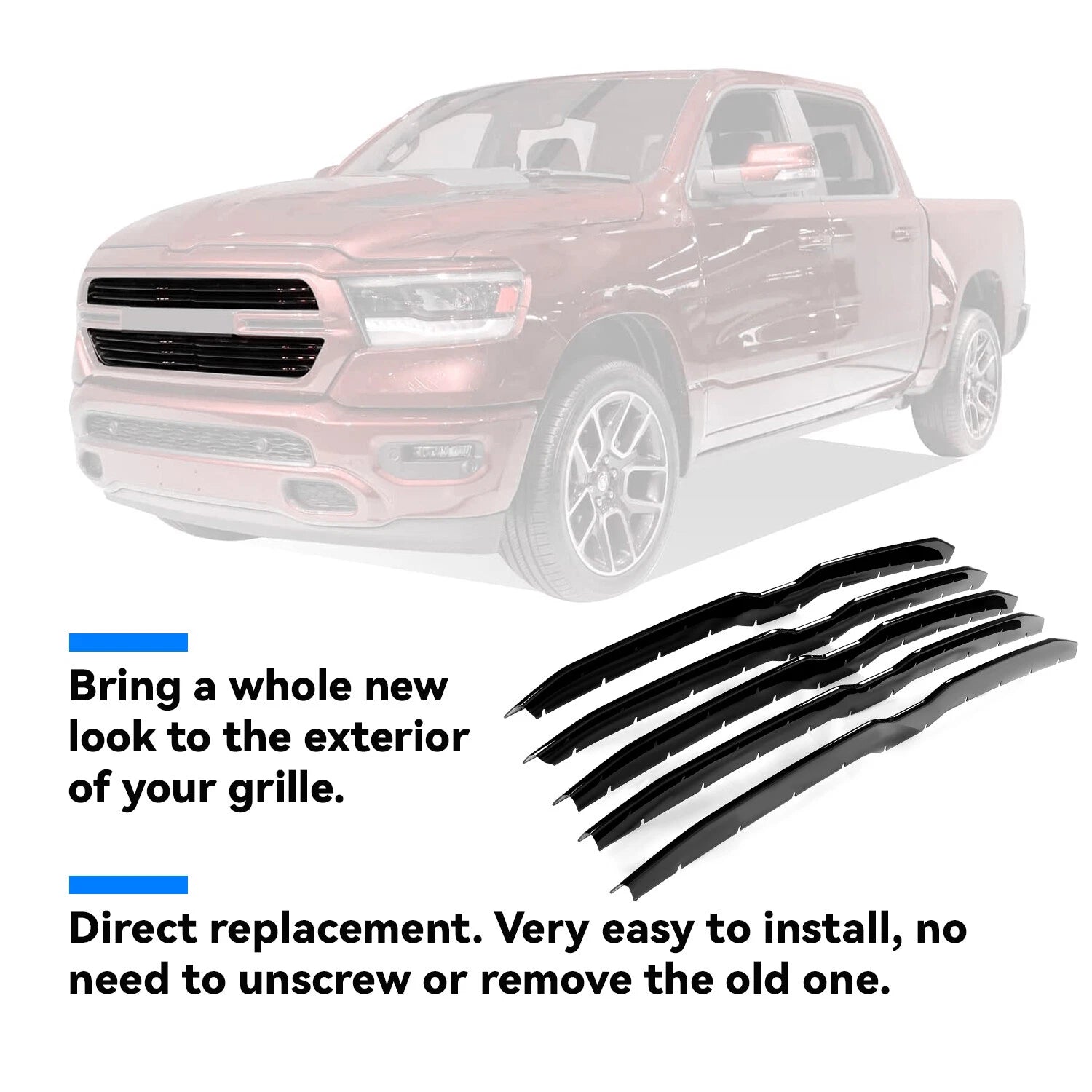 Gloss Black Grille Cover Insert for Dodge Ram 1500 (2019–2023)