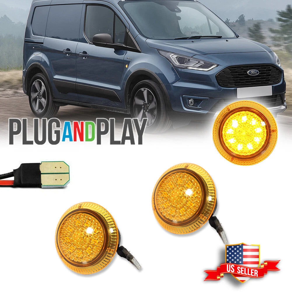 2X Amber Lens LED Side Marker Lights for Ford Transit Connect (2010–2021)