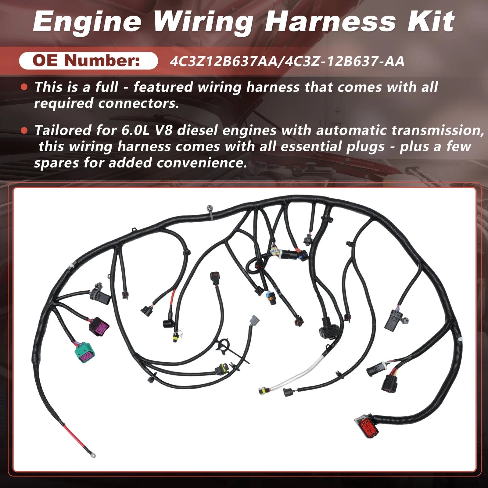 Engines Wiring Harness for Ford F250-F550 Super Duty 6.0L V8 (2004) 4C3Z-12B637-AA