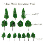 14pcs Mixed Size Model Trees for Train Railroad Park Landscape Scenery