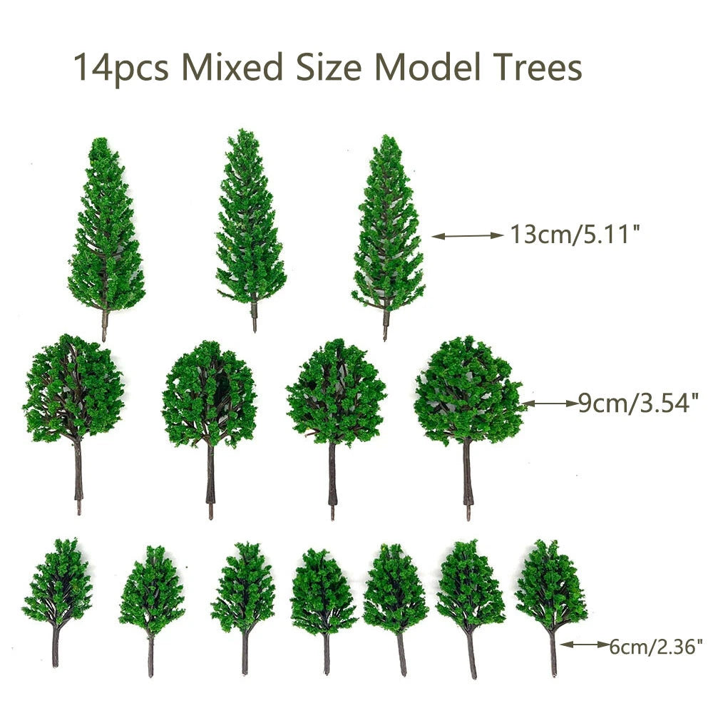 14pcs Mixed Size Model Trees for Train Railroad Park Landscape Scenery