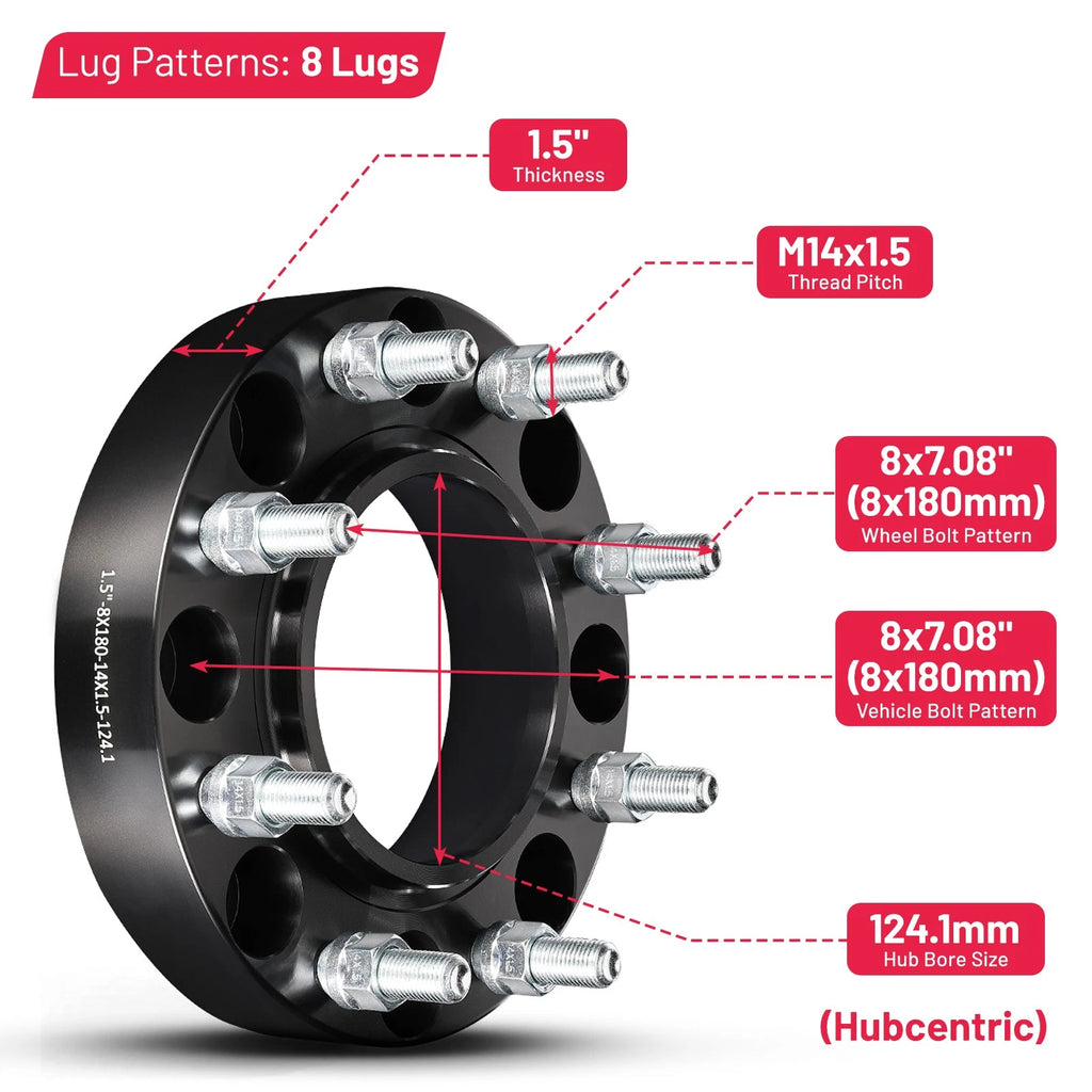 1.5" Hubcentric 8x180 Wheel Spacers for Chevrolet Silverado Sierra (2007-2019)