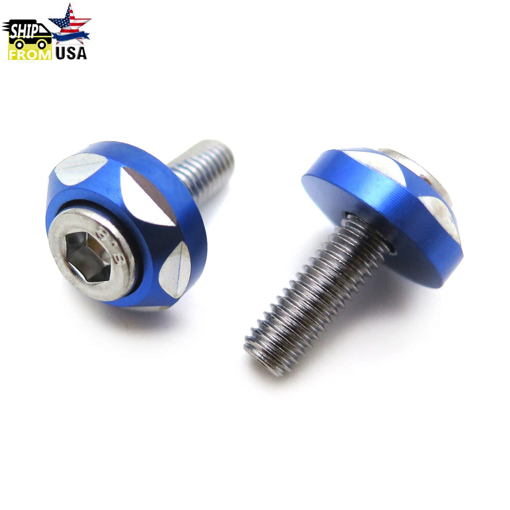 2 Pcs Silver Tone Blue Alloy License Plate Bolt Screw for Universal Fit