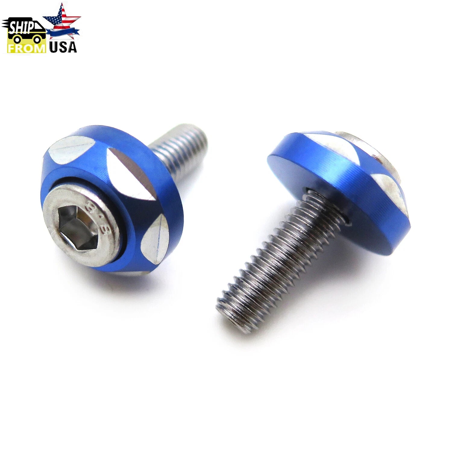 2 Pcs Silver Tone Blue Alloy License Plate Bolt Screw for Universal Fit