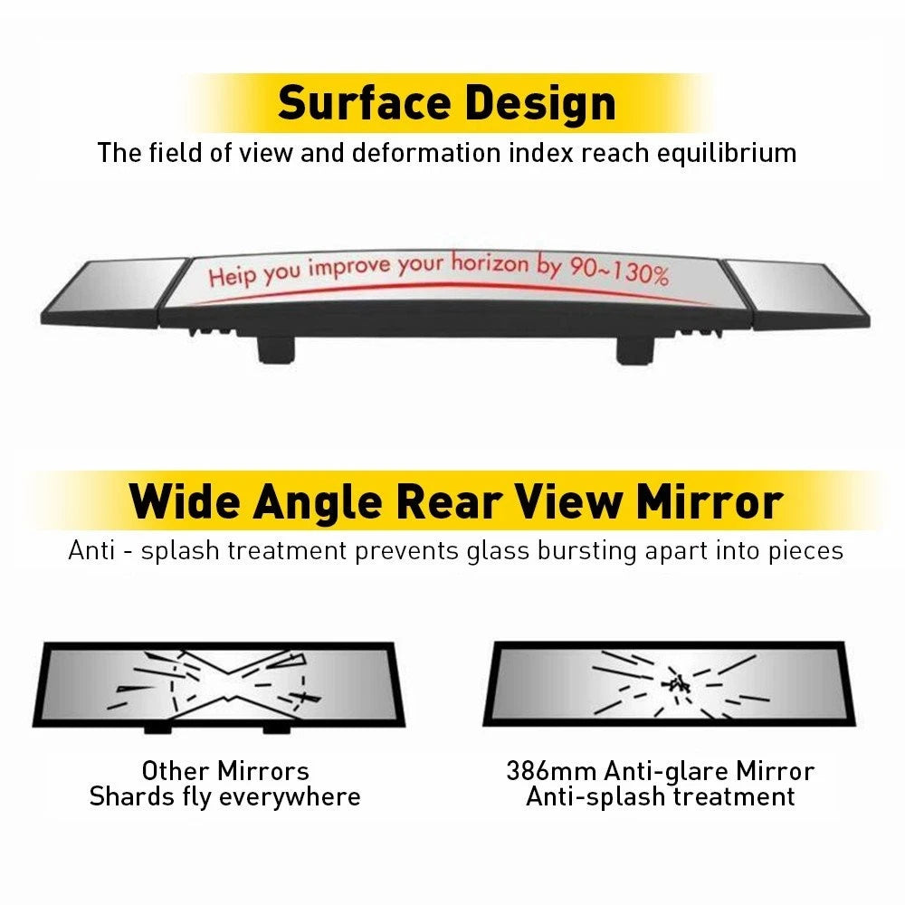 390mm Foldable Rear View Mirror for Universal Vehicles (2010–2023)