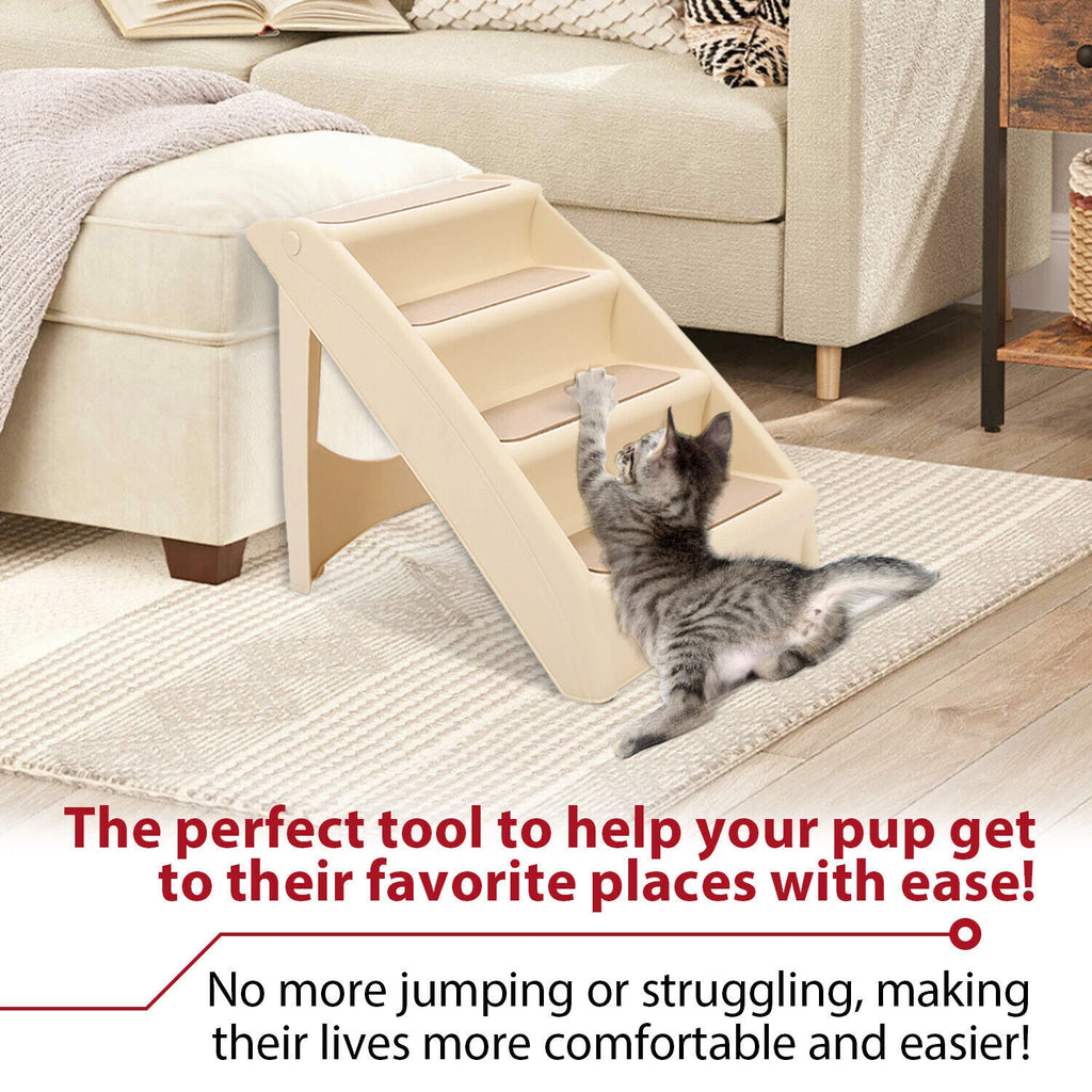 4-Step Foldable Pet Stairs for High Bed - Non-slip Ramp