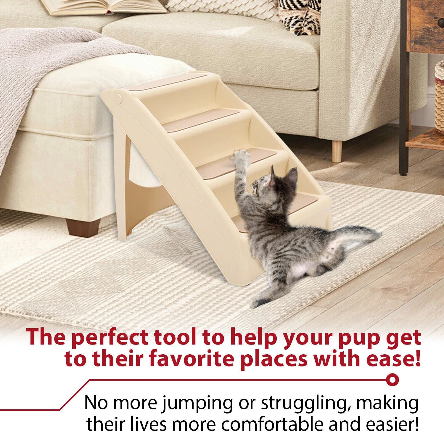 4-Step Foldable Pet Stairs for High Bed - Non-slip Ramp