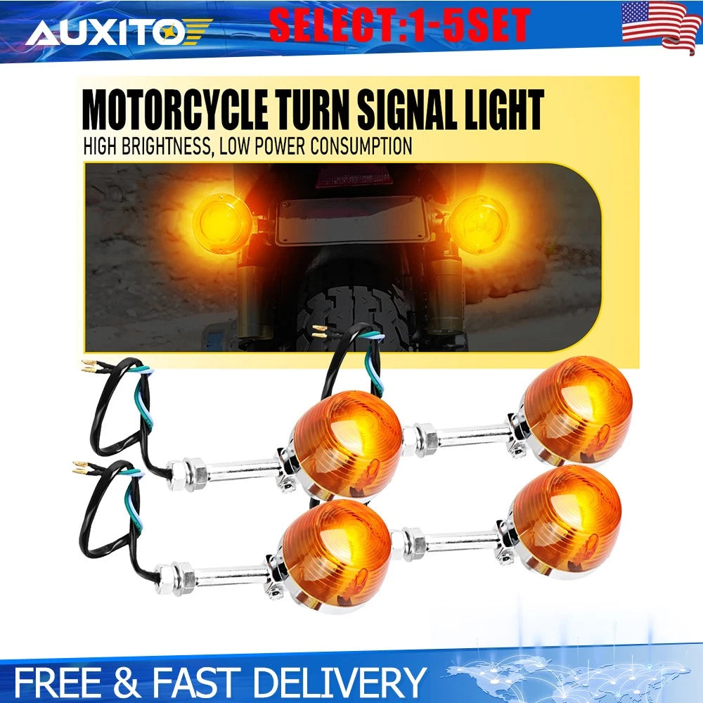 Set of 4 Amber Halogen Turn Signal Lights for Universal Motorcycle (12V)