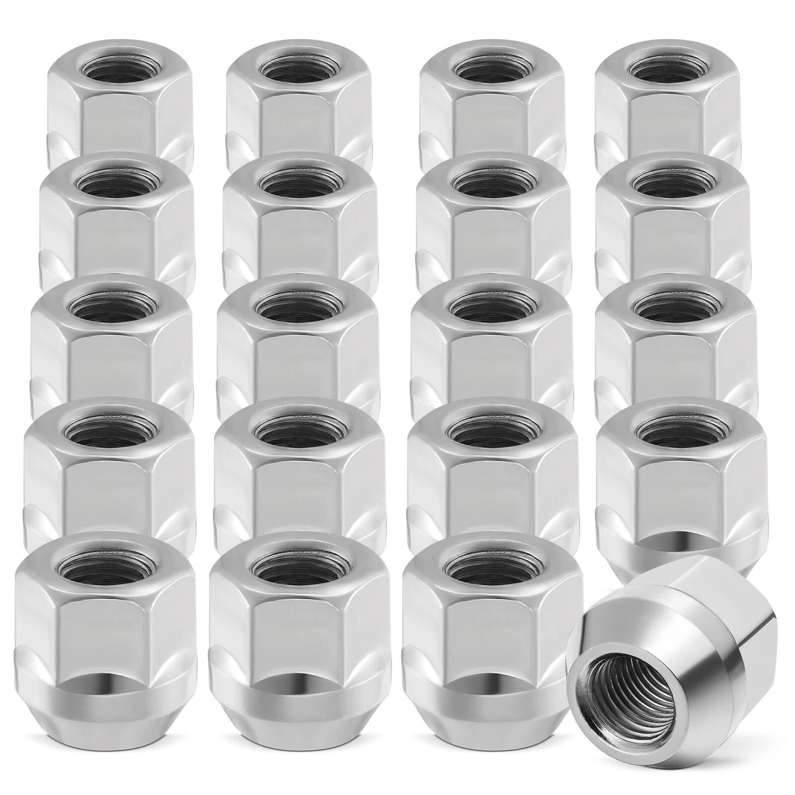 Set of 20 Chrome Open End Lug Nuts for Buick Chevy Pontiac