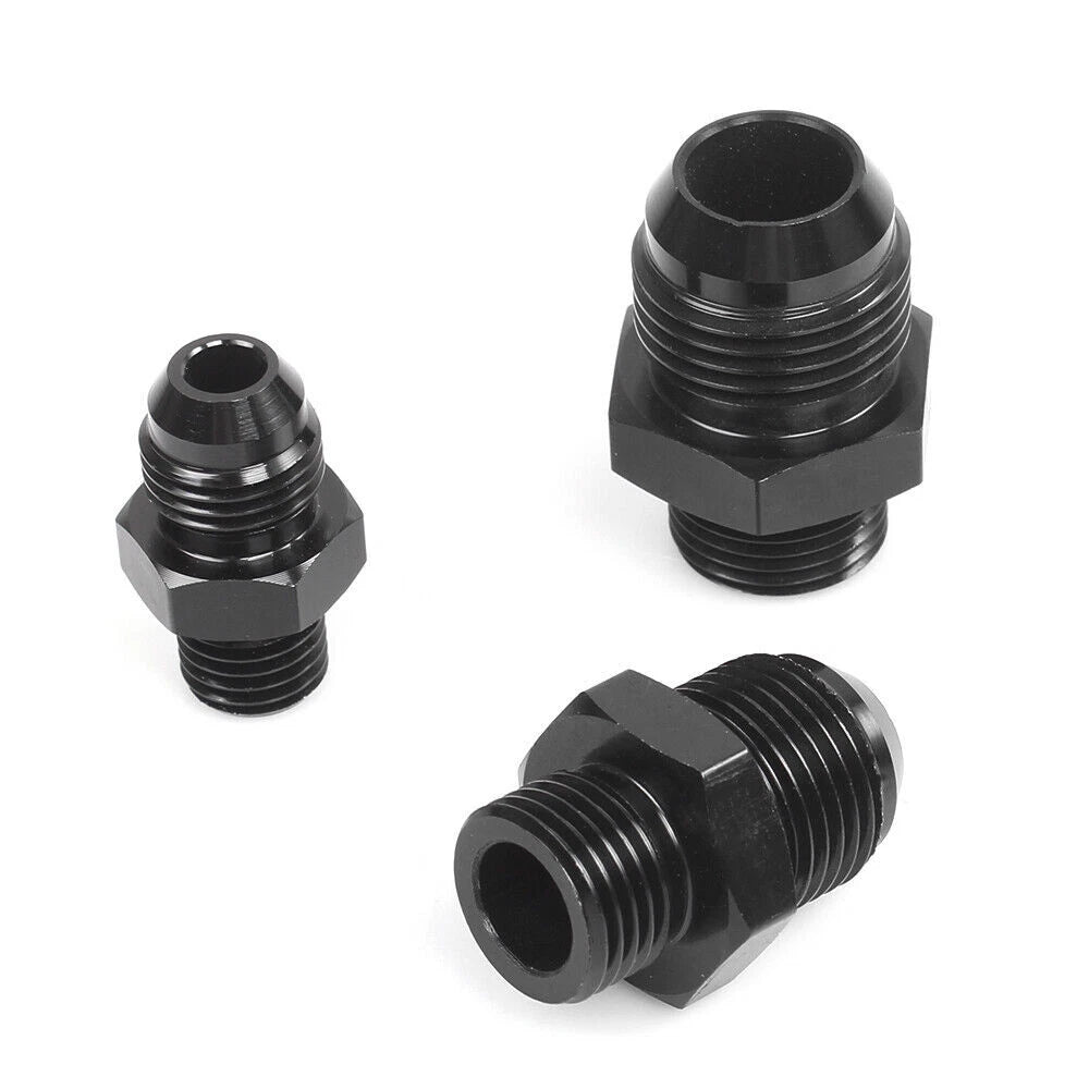 Set of 4 AN Male Flare to Metric Straight Fitting Adapters - Black