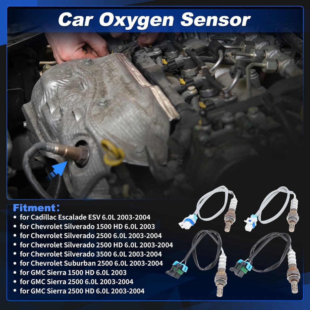 Set of 4 Upstream Downstream Oxygen Sensors for Chevy Silverado 6.0L (2003–2004)