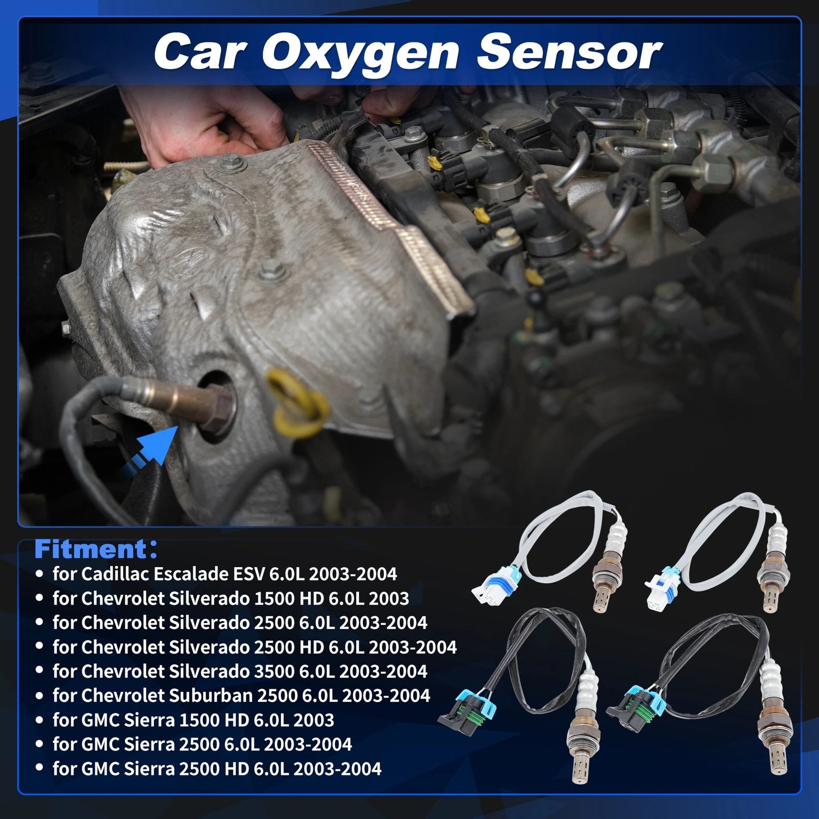 Set of 4 Upstream Downstream Oxygen Sensors for Chevy Silverado 6.0L (2003–2004)