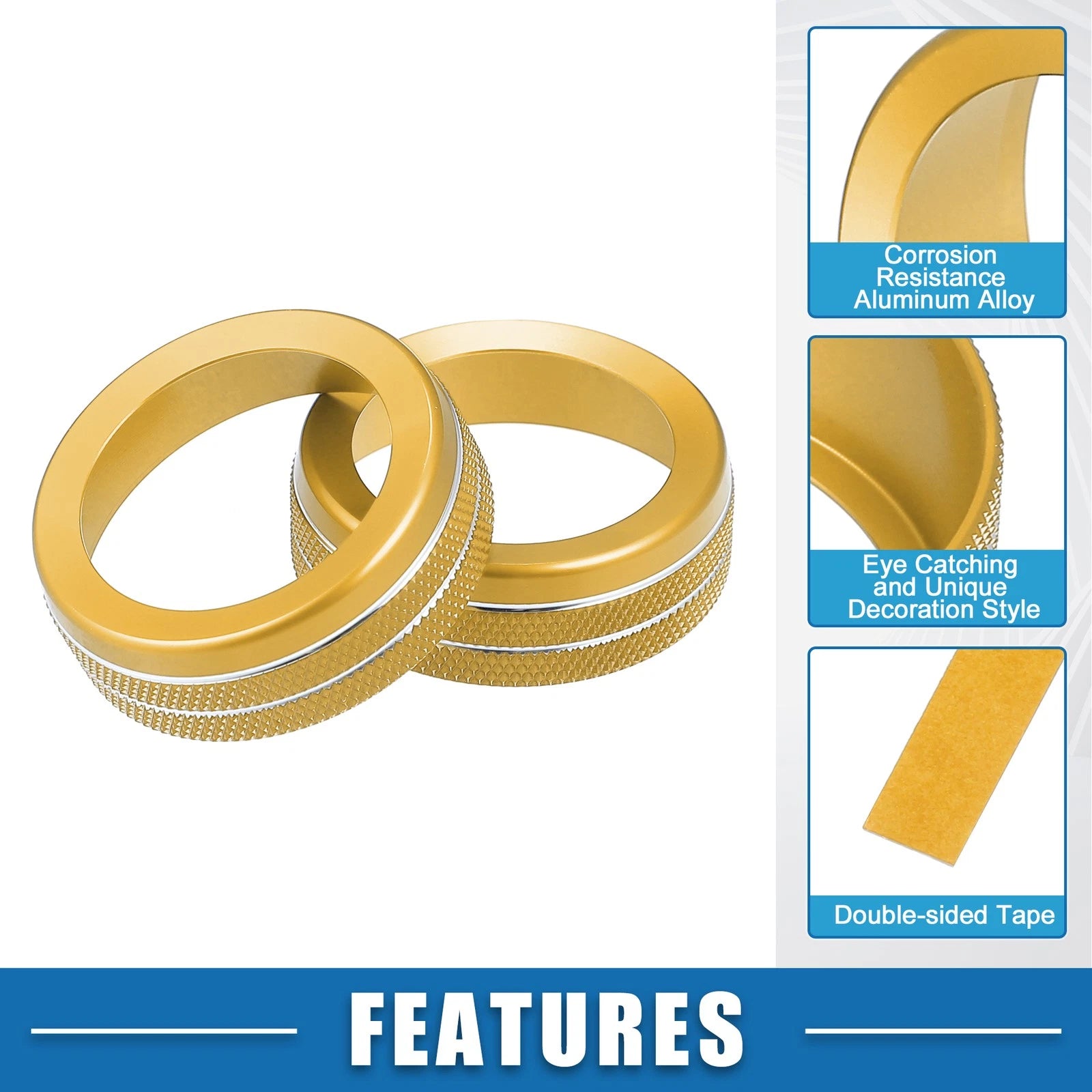 Set of 3 AC Radio Switch Knob Cover Decals for Dodge Durango (2014–2020) Gold Tone