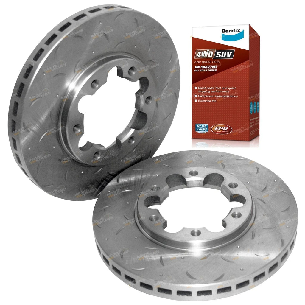 Front Rotors Slotted Drilled + 4WD Pads GU GR Y61 Patrol (1997 - 2010)