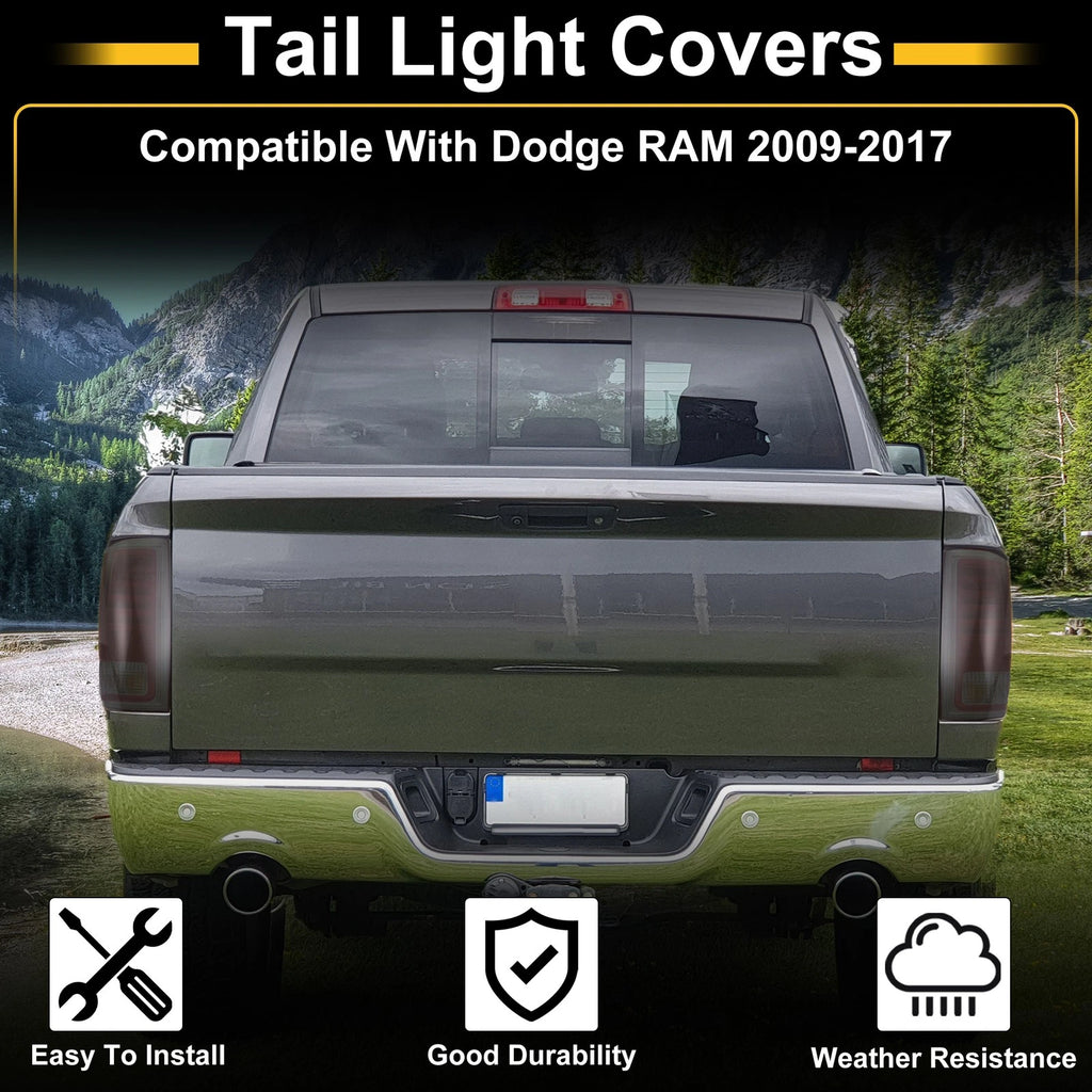 Set of 2 Truck Tail Light Cover Trim Stickers for Dodge Ram 1500 2500 (2009–2017)