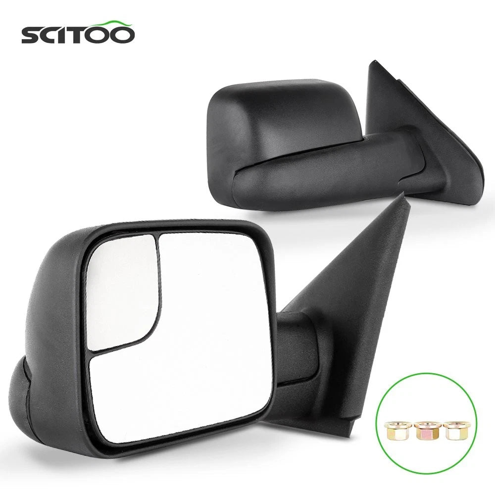 Pair Black Flip Up Manual Tow Mirrors for Dodge Ram 1500 2002–2008, 2500 3500 2003–2009