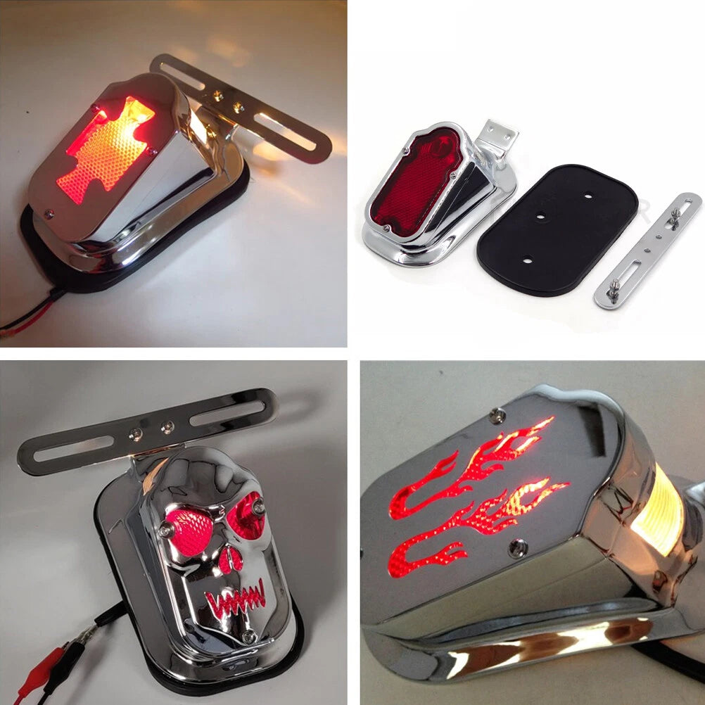 Chrome Tombstone Skull Flame Maltese Cross Brake Tail Light for Harley